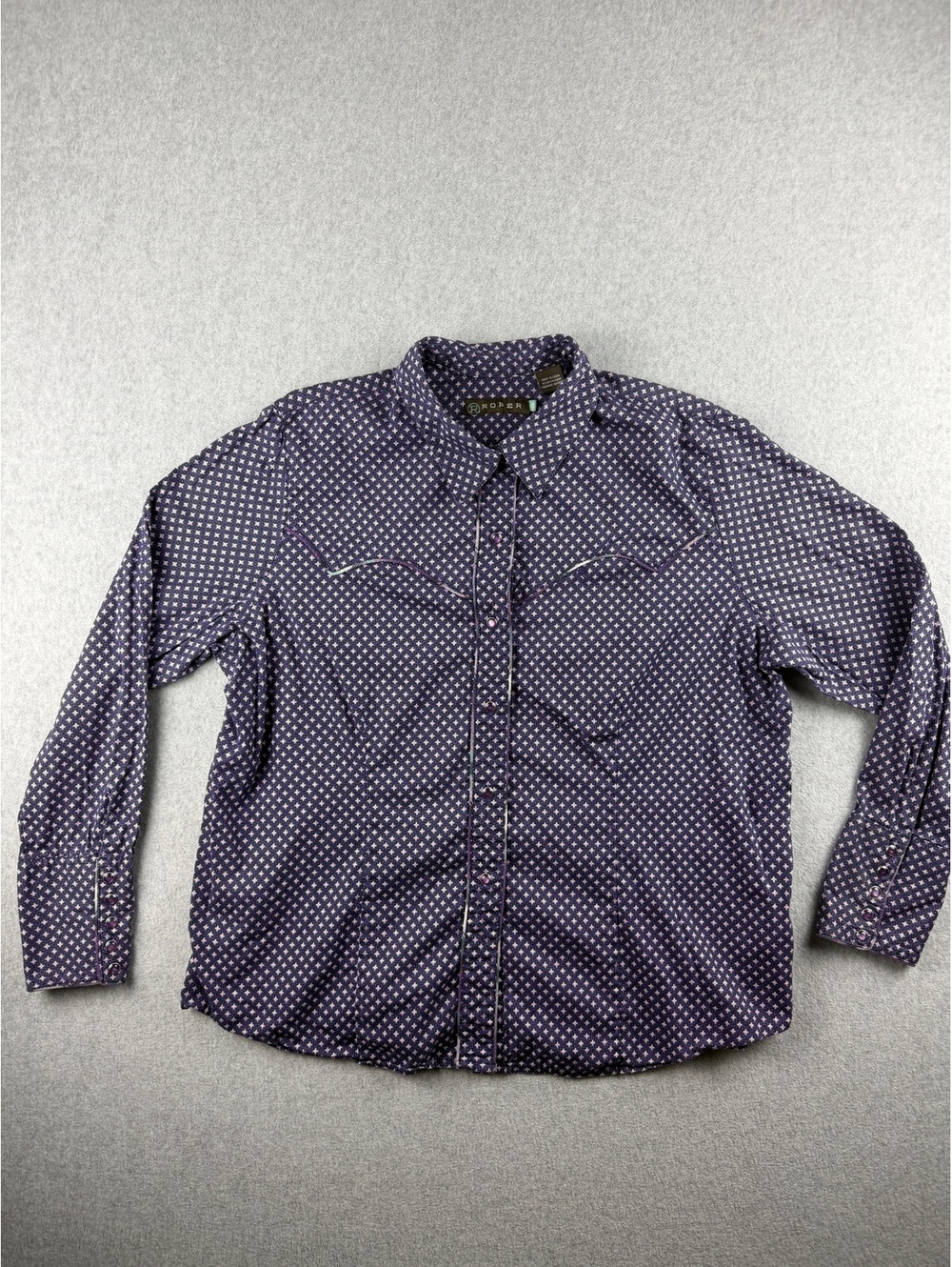 Roper Western Pearl Snap Shirt Womens 1X Purple Geometric Cowgirl Rodeo